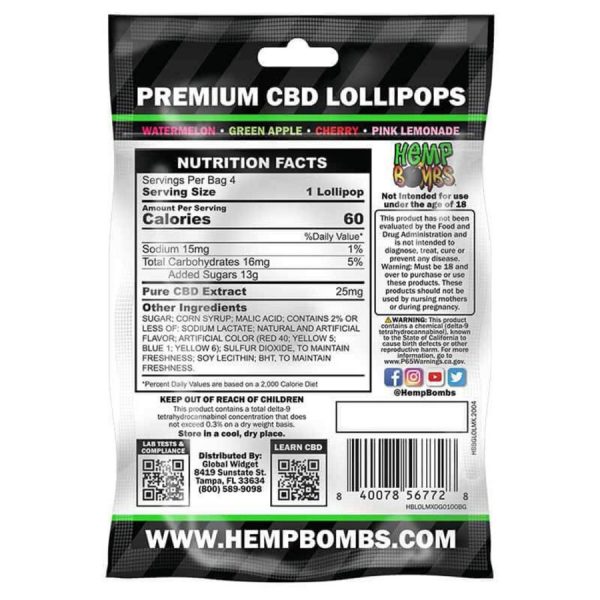 Hemp Bombs - CBD Edible - Jolly Lollipops Assorted - 25mg